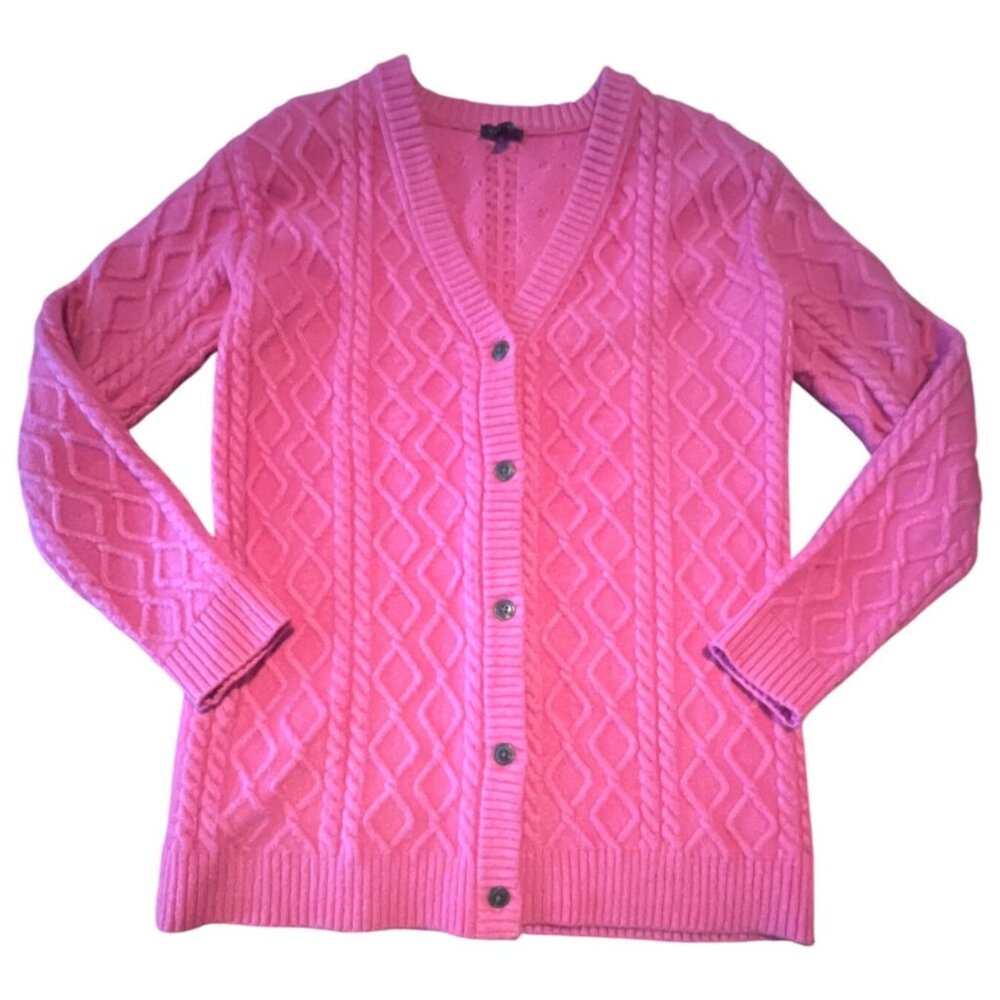 Talbots Alpaca Wool‎ Blend Sz XS Hot Pink Button Up Cable Knit Cardigan Sweater
